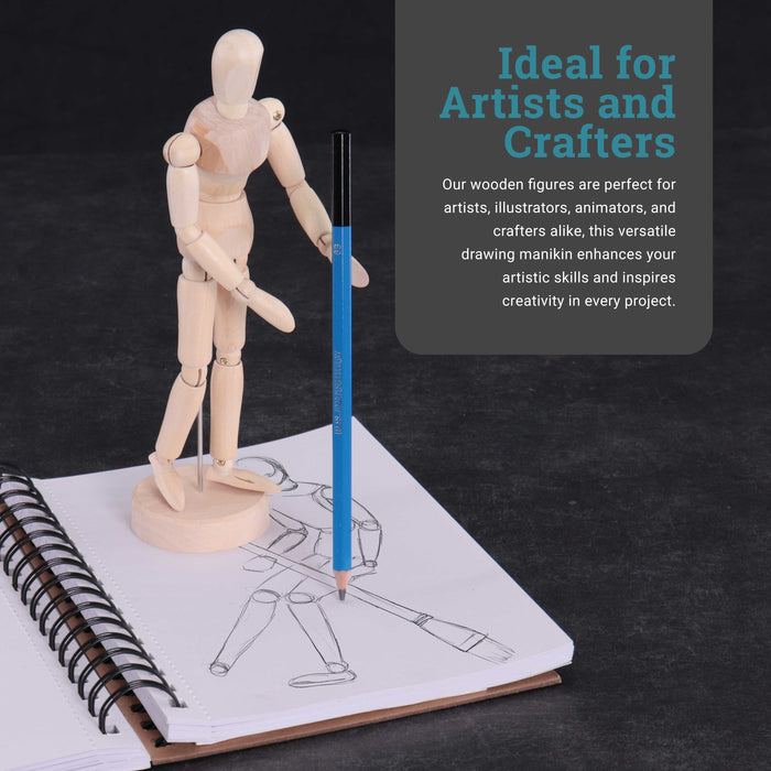 U.S. Art Supply 8" Wooden Male Manikin Posable Figure for Drawing - Articulated Mannequin with Base and Flexible Body for Drawing The Human Figure