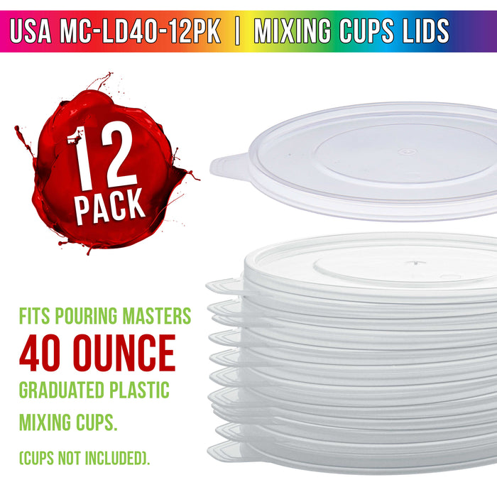 Pouring Masters Box of 12 Mixing Cup Lids Only that Fit Pouring Masters 40 Ounce (1200ml) Graduated Plastic Measuring Cups, Prevent Spills, Auto Paint