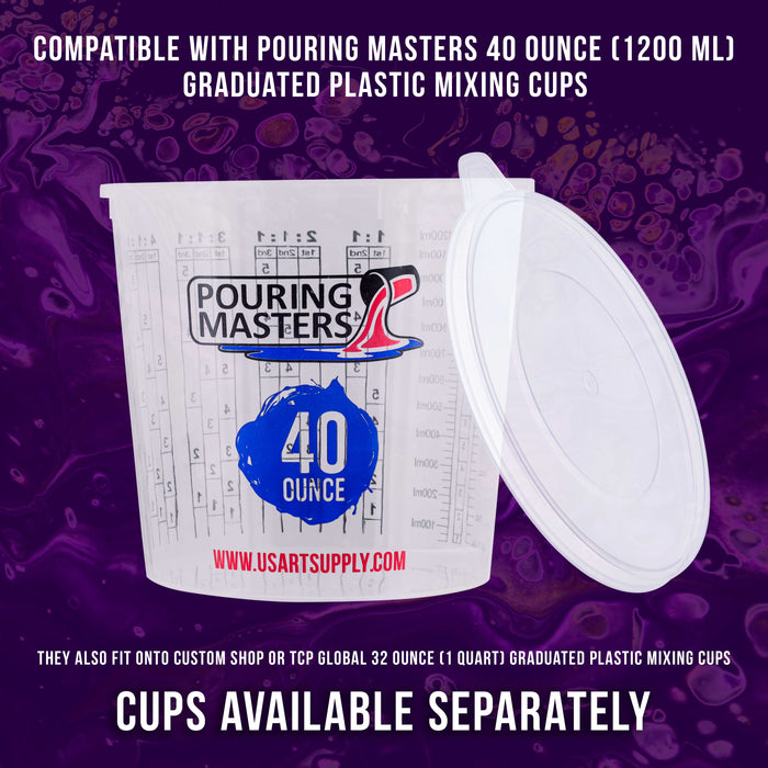 Pouring Masters Box of 12 Mixing Cup Lids Only that Fit Pouring Masters 40 Ounce (1200ml) Graduated Plastic Measuring Cups, Prevent Spills, Auto Paint
