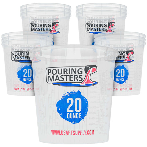 Pouring Masters 20 Ounce (600ml) Graduated Plastic Mixing Cups (Box of 12) - Use for Paint, Resin, Epoxy, Art, Kitchen - Measurements OZ., ML., Ratios