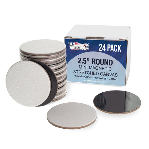 Mini Magnetic Canvas Panels, 24 Pack, 2.5 Inch Round, Primed 8 Ounce Heavyweight Cotton, Small Canvases for Painting Acrylic and Watercolor, White Square Flat Canvas Boards