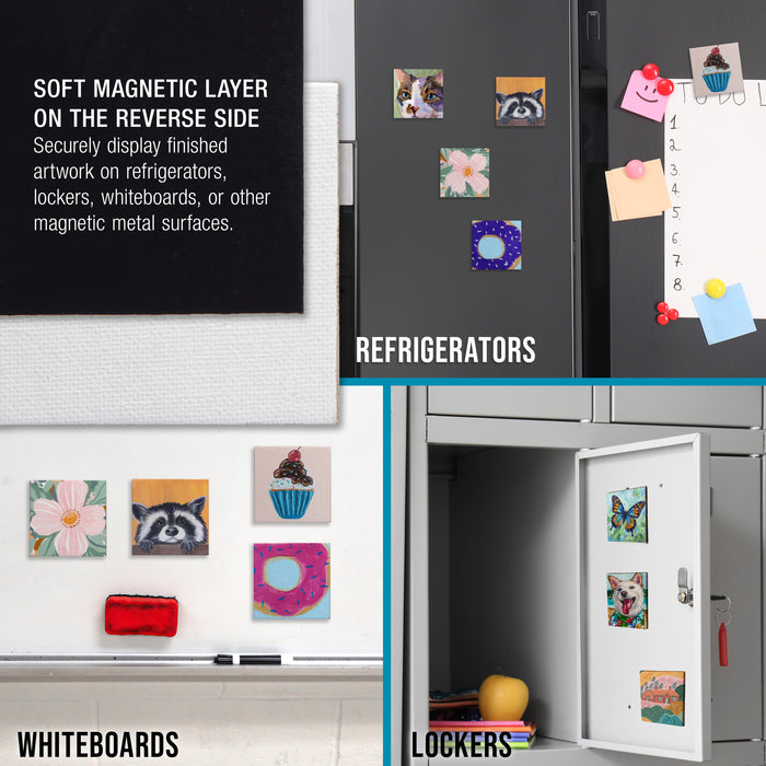 Mini Magnetic Canvas Panels, 24 Pack, 2.5x2.5 Inch, Primed 8 Ounce Heavyweight Cotton, Small Canvases for Painting Acrylic and Watercolor, White Square Flat Canvas Boards