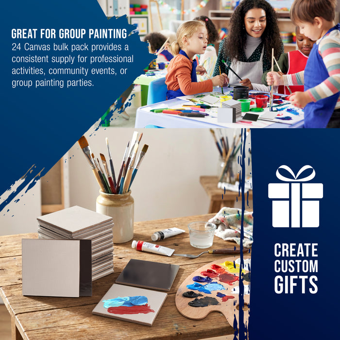 Mini Magnetic Canvas Panels, 24 Pack, 2.5x2.5 Inch, Primed 8 Ounce Heavyweight Cotton, Small Canvases for Painting Acrylic and Watercolor, White Square Flat Canvas Boards