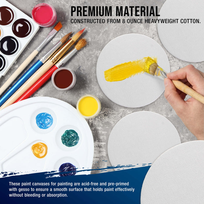 Mini Magnetic Canvas Panels, 24 Pack, 4 Inch Round, Primed 8 Ounce Heavyweight Cotton, Small Canvases for Painting Acrylic and Watercolor, White Square Flat Canvas Boards