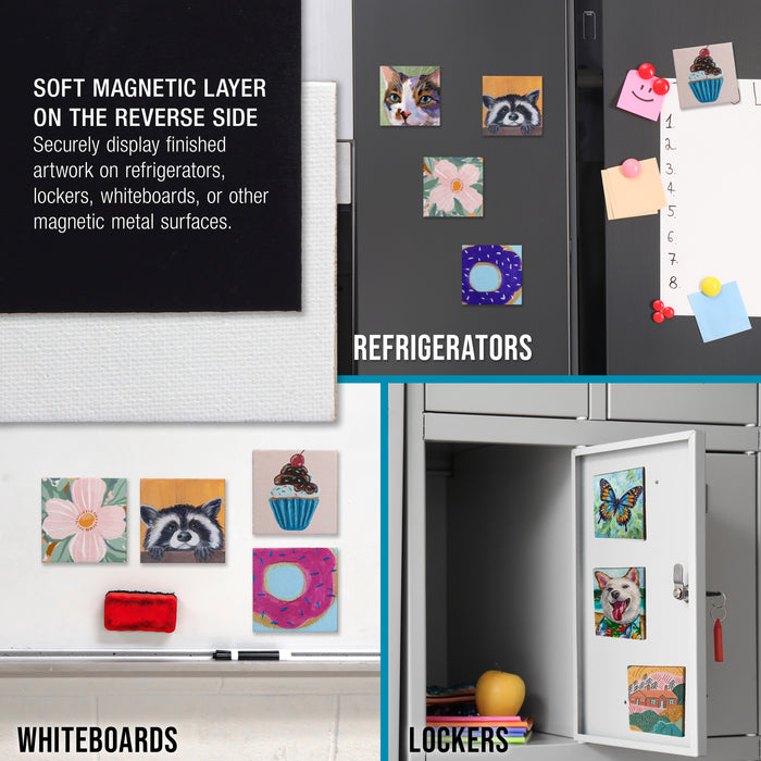 Mini Magnetic Canvas Panels, 24 Pack, 4x4 Inch, Primed 8 Ounce Heavyweight Cotton, Small Canvases for Painting Acrylic and Watercolor, White Square Flat Canvas Boards