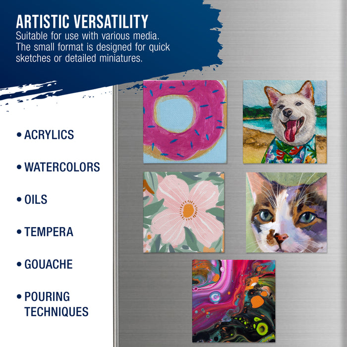 Mini Magnetic Canvas Panels, 24 Pack, 4x4 Inch, Primed 8 Ounce Heavyweight Cotton, Small Canvases for Painting Acrylic and Watercolor, White Square Flat Canvas Boards