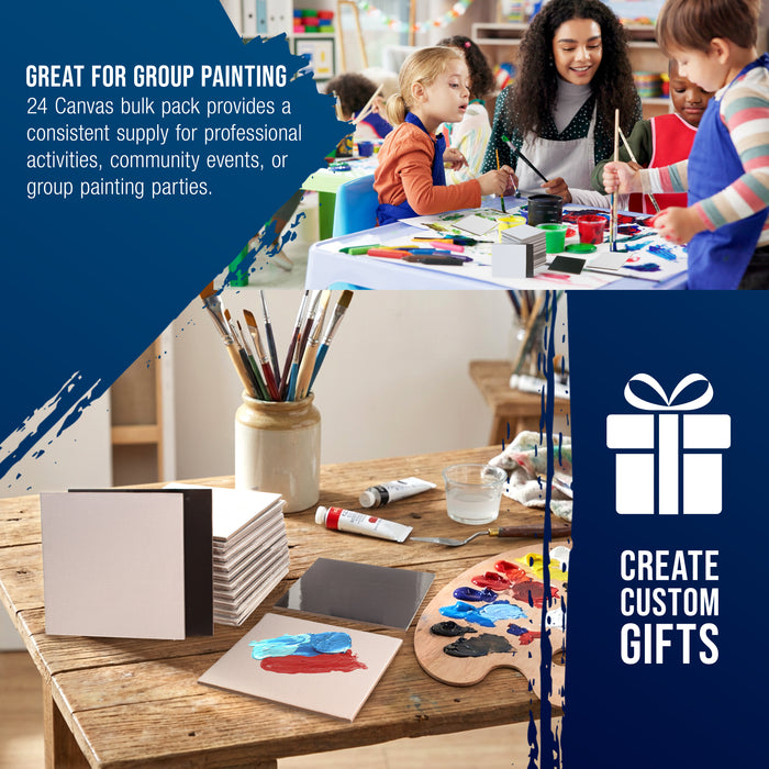 Mini Magnetic Canvas Panels, 24 Pack, 4x4 Inch, Primed 8 Ounce Heavyweight Cotton, Small Canvases for Painting Acrylic and Watercolor, White Square Flat Canvas Boards