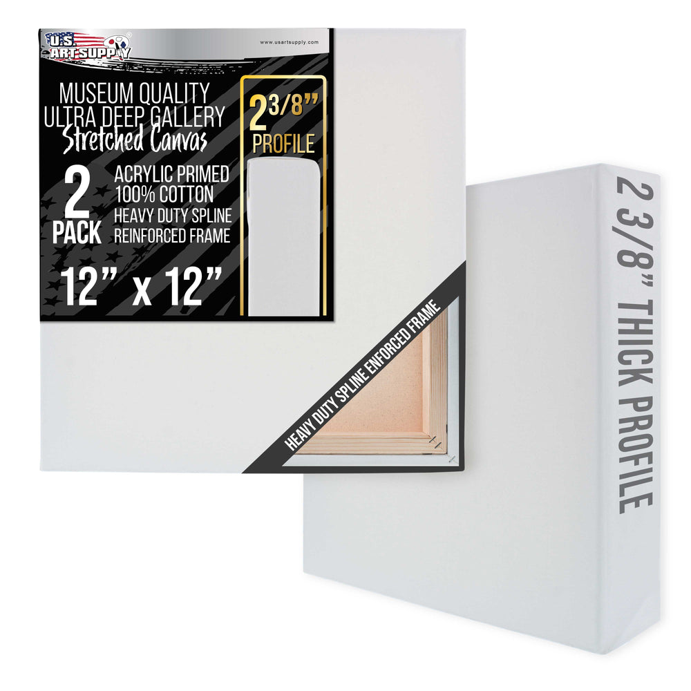 Stretched Canvas for Painting 12" x 12" Museum 2-3/8" Extra Deep Profile, 17oz Acrylic Gesso Triple Primed, Gallery-Style (2 Pack), 100% Cotton, Art Canvases for Painting, Epoxy Resin
