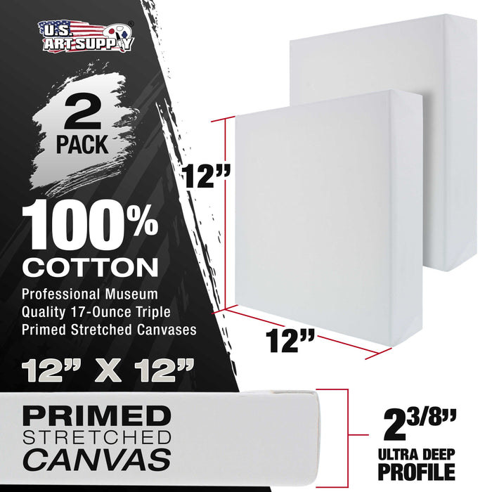Stretched Canvas for Painting 12" x 12" Museum 2-3/8" Extra Deep Profile, 17oz Acrylic Gesso Triple Primed, Gallery-Style (2 Pack), 100% Cotton, Art Canvases for Painting, Epoxy Resin