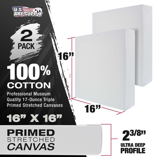 Stretched Canvas for Painting 16" x 16" Museum 2-3/8" Extra Deep Profile, 17oz Acrylic Gesso Triple Primed, Gallery-Style (2 Pack), 100% Cotton, Art Canvases for Painting, Epoxy Resin
