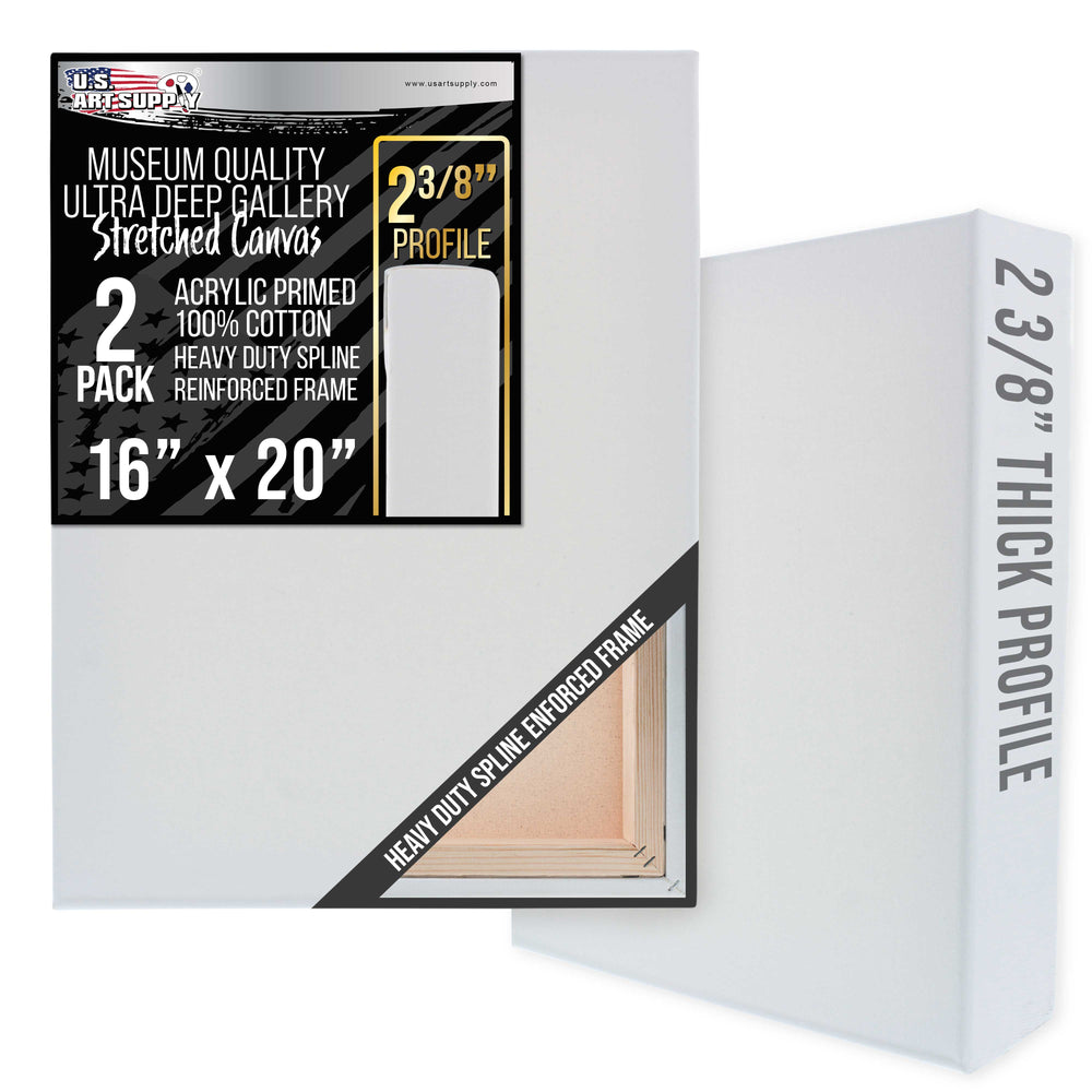 Stretched Canvas for Painting 16" x 20" Museum 2-3/8" Extra Deep Profile, 17oz Acrylic Gesso Triple Primed, Gallery-Style (2 Pack), 100% Cotton, Art Canvases for Painting, Epoxy Resin
