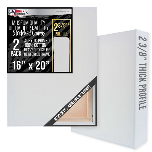 Stretched Canvas for Painting 16" x 20" Museum 2-3/8" Extra Deep Profile, 17oz Acrylic Gesso Triple Primed, Gallery-Style (2 Pack), 100% Cotton, Art Canvases for Painting, Epoxy Resin