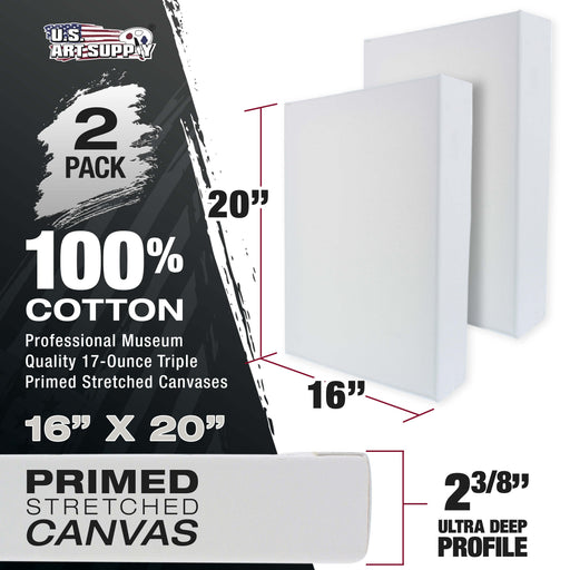 Stretched Canvas for Painting 16" x 20" Museum 2-3/8" Extra Deep Profile, 17oz Acrylic Gesso Triple Primed, Gallery-Style (2 Pack), 100% Cotton, Art Canvases for Painting, Epoxy Resin