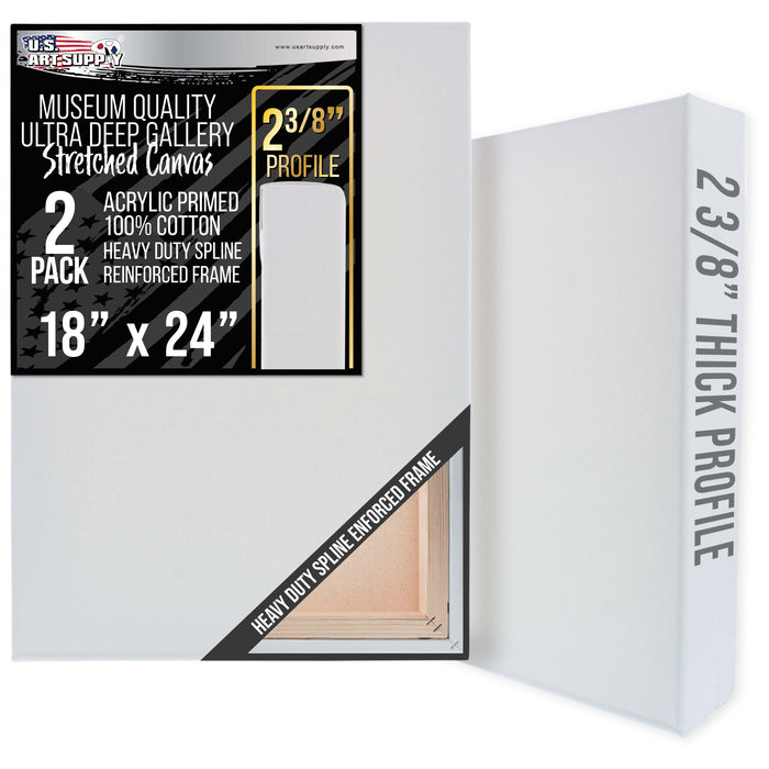 Stretched Canvas for Painting 18" x 24" Museum 2-3/8" Extra Deep Profile, 17oz Acrylic Gesso Triple Primed, Gallery-Style (2 Pack), 100% Cotton, Art Canvases for Painting, Epoxy Resin