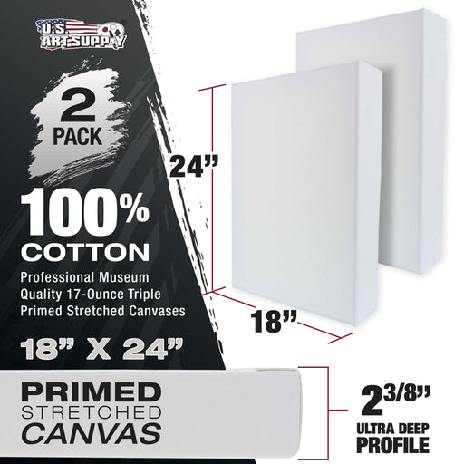 Stretched Canvas for Painting 18" x 24" Museum 2-3/8" Extra Deep Profile, 17oz Acrylic Gesso Triple Primed, Gallery-Style (2 Pack), 100% Cotton, Art Canvases for Painting, Epoxy Resin