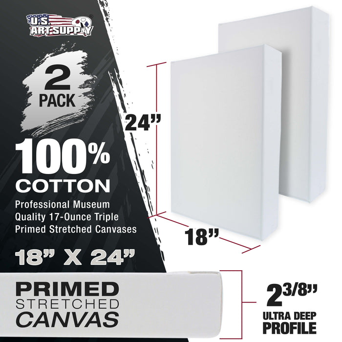 Stretched Canvas for Painting 18" x 24" Museum 2-3/8" Extra Deep Profile, 17oz Acrylic Gesso Triple Primed, Gallery-Style (2 Pack), 100% Cotton, Art Canvases for Painting, Epoxy Resin