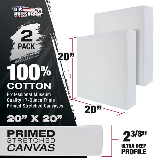 Stretched Canvas for Painting 20" x 20" Museum 2-3/8" Extra Deep Profile, 17oz Acrylic Gesso Triple Primed, Gallery-Style (2 Pack), 100% Cotton, Art Canvases for Painting, Epoxy Resin