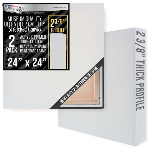 Stretched Canvas for Painting 24" x 24" Museum 2-3/8" Extra Deep Profile, 17oz Acrylic Gesso Triple Primed, Gallery-Style (2 Pack), 100% Cotton, Art Canvases for Painting, Epoxy Resin