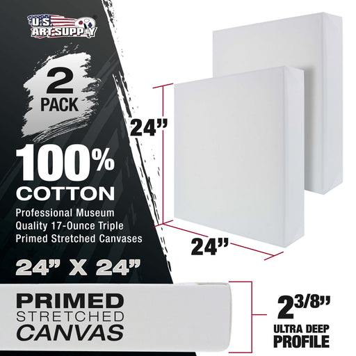 Stretched Canvas for Painting 24" x 24" Museum 2-3/8" Extra Deep Profile, 17oz Acrylic Gesso Triple Primed, Gallery-Style (2 Pack), 100% Cotton, Art Canvases for Painting, Epoxy Resin