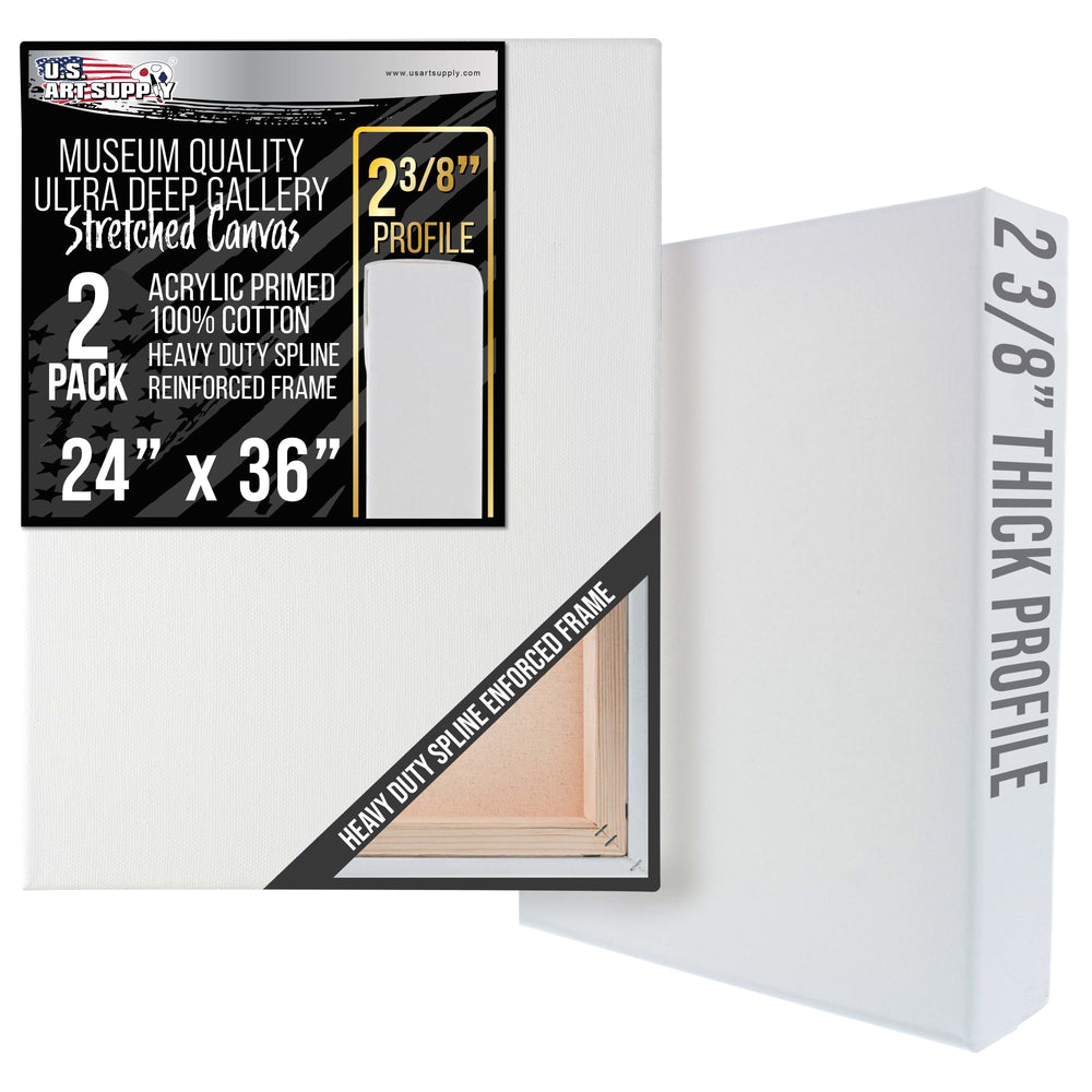 Stretched Canvas for Painting 24" x 36" Museum 2-3/8" Extra Deep Profile, 17oz Acrylic Gesso Triple Primed, Gallery-Style (2 Pack), 100% Cotton, Art Canvases for Painting, Epoxy Resin