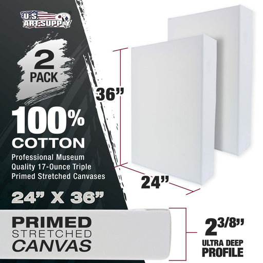 Stretched Canvas for Painting 24" x 36" Museum 2-3/8" Extra Deep Profile, 17oz Acrylic Gesso Triple Primed, Gallery-Style (2 Pack), 100% Cotton, Art Canvases for Painting, Epoxy Resin