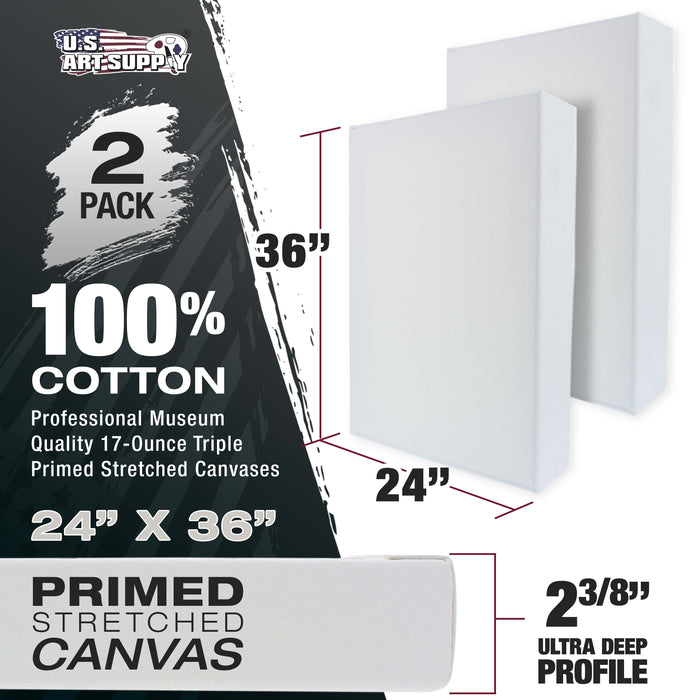 Stretched Canvas for Painting 24" x 36" Museum 2-3/8" Extra Deep Profile, 17oz Acrylic Gesso Triple Primed, Gallery-Style (2 Pack), 100% Cotton, Art Canvases for Painting, Epoxy Resin
