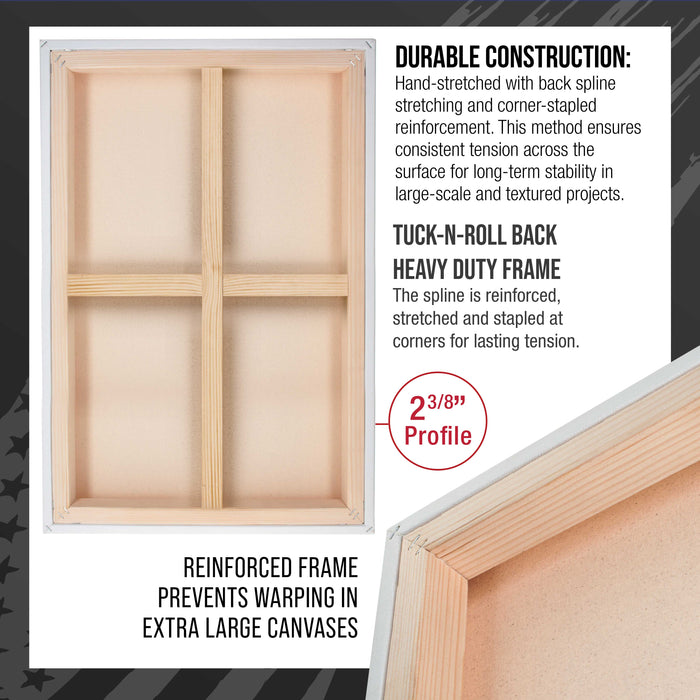 Stretched Canvas for Painting 24" x 36" Museum 2-3/8" Extra Deep Profile, 17oz Acrylic Gesso Triple Primed, Gallery-Style (2 Pack), 100% Cotton, Art Canvases for Painting, Epoxy Resin