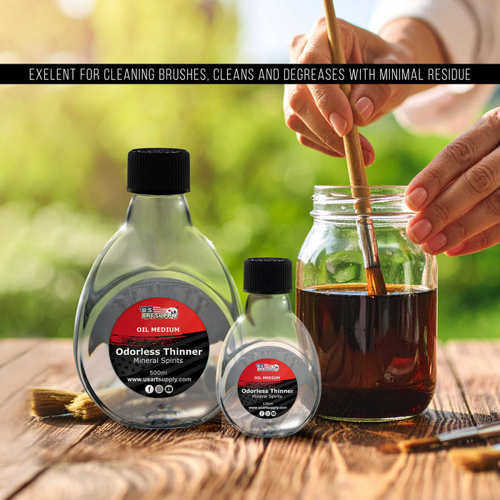 U.S. Art Supply Odorless Mineral Spirits for Cleaning - 4.2oz (125ml) Highly Refined Paint Solvent, Thinner for Oil Mediums