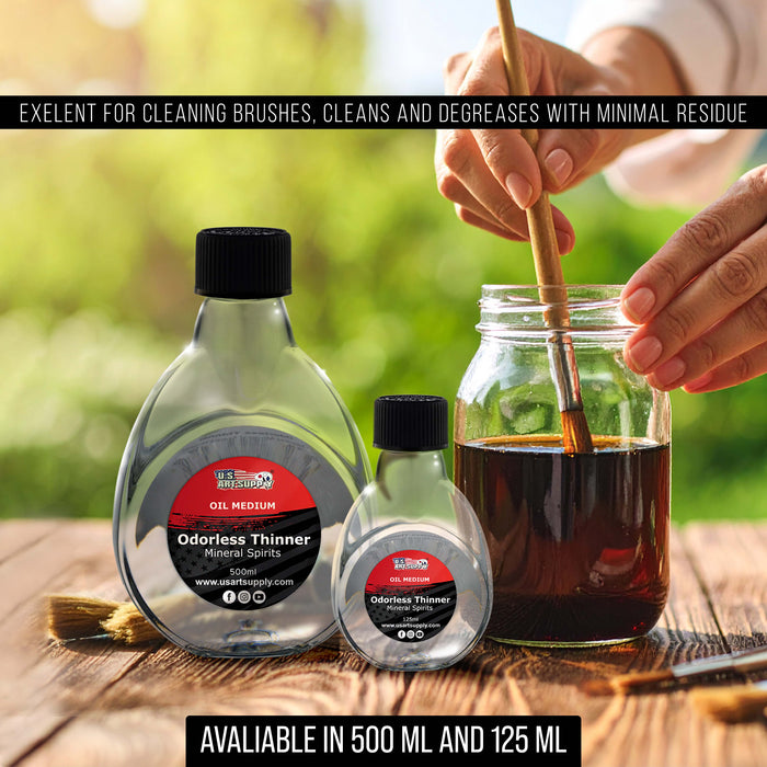 U.S. Art Supply Odorless Mineral Spirits for Cleaning - 16.9oz (500ml) Highly Refined Paint Solvent, Thinner for Oil Mediums