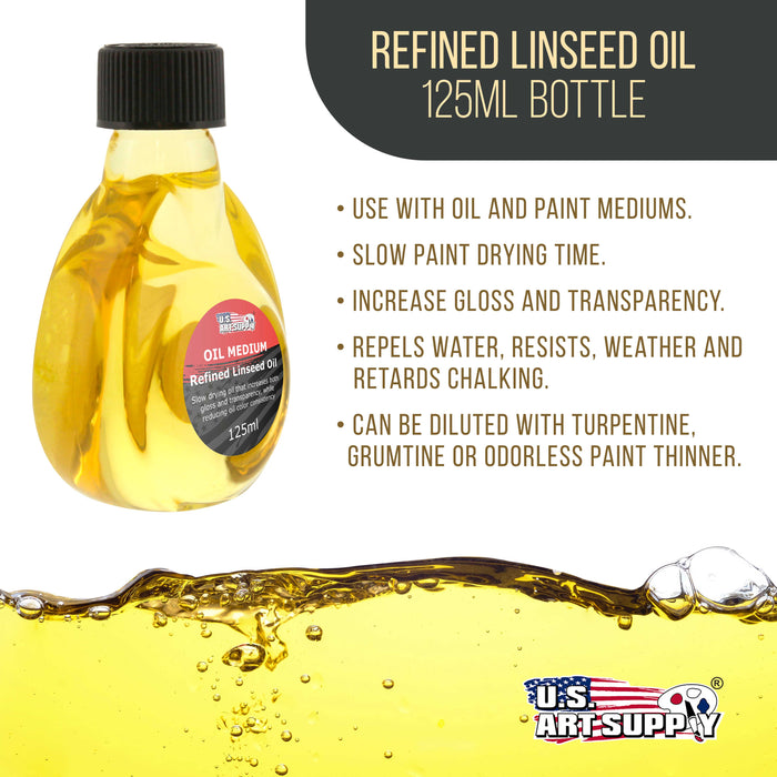 U.S. Art Supply Refined Linseed Oil, 125ml (4.2 oz) Fluid Medium - Linseed Oil for Wood, Painting Mediums & Wood Finishing