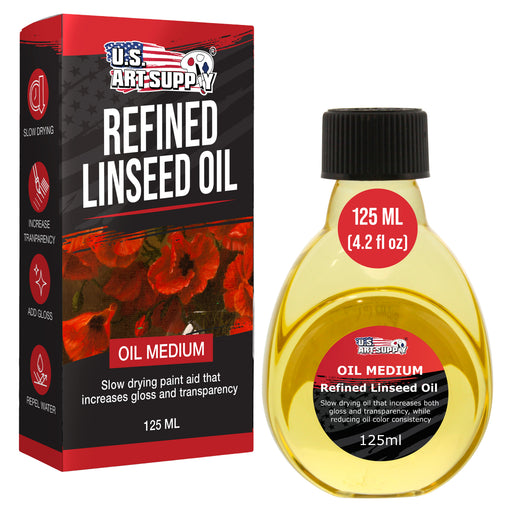 U.S. Art Supply Refined Linseed Oil, 125ml (4.2 oz) Fluid Medium - Linseed Oil for Wood, Painting Mediums & Wood Finishing