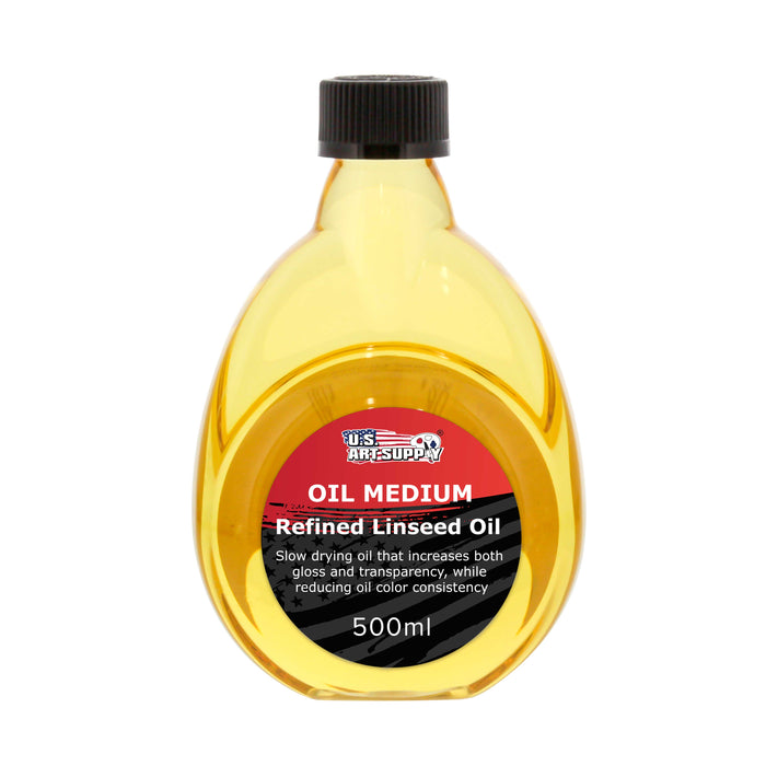 U.S. Art Supply Refined Linseed Oil, 500ml (16.9 oz) Fluid Medium - Linseed Oil for Wood, Painting Mediums & Wood Finishing