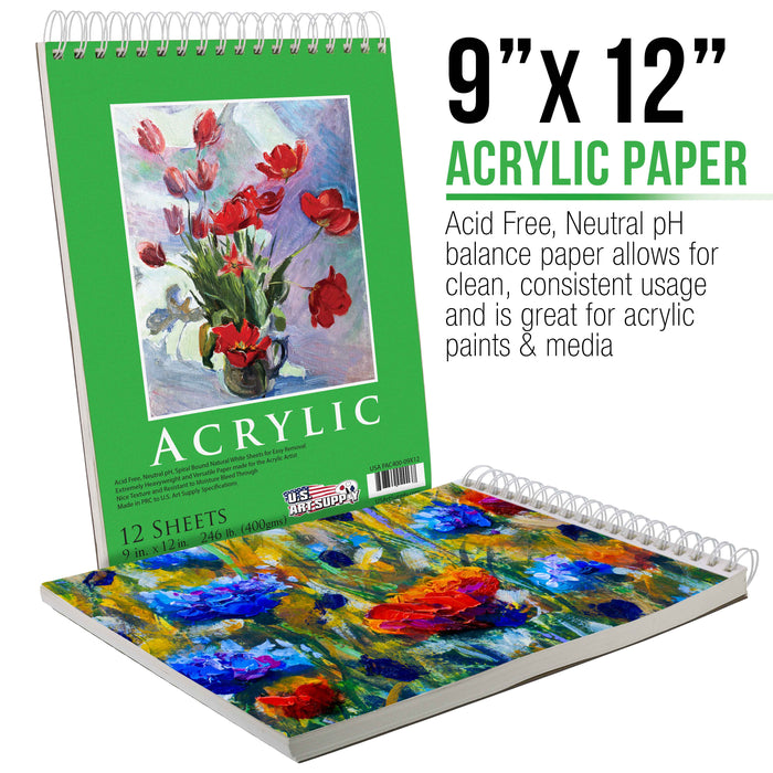 9" x 12" Premium Extra Heavy-Weight Acrylic Painting Paper Pad, 246 Pound (400gsm), Spiral Bound, Pad of 12-Sheets (Pack of 2 Pads)