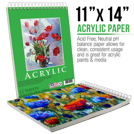 11" x 14" Premium Extra Heavy-Weight Acrylic Painting Paper Pad, 246 Pound (400gsm), Spiral Bound, Pad of 12-Sheets (Pack of 2 Pads)