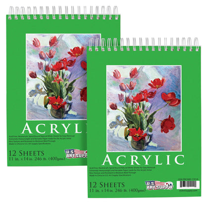 11 x 14" Premium Heavy-Weight Acrylic Painting Paper Pad, 246lb (400gsm), 2 Pack, 12 Sheets, Spiral Bound, for Acrylic Paint