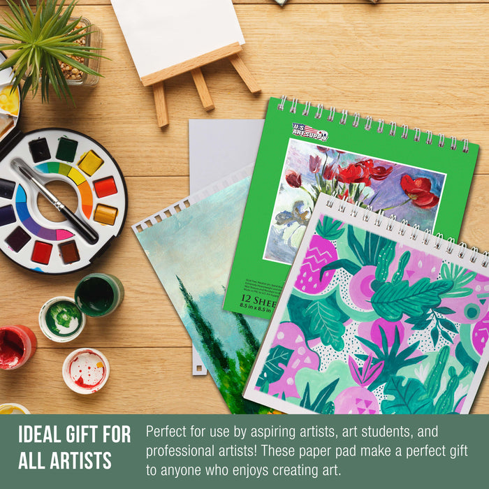 8.5" x 8.5" Premium Heavy-Weight Acrylic Painting Paper Pad, 246lb (400gsm), 2 Pack, 12 Sheets, Spiral Bound, for Acrylic Paint
