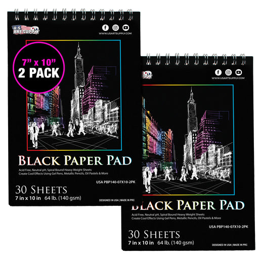 7 x 10" Premium Heavy-Weight Black Paper Sketchbook, 64lb (140gsm), 2 Pack, 30 Sheets, Spiral Bound, Black Paper Notebook for Colored Pencil, Markers, Oil Pastels, Chalk, Charcoal