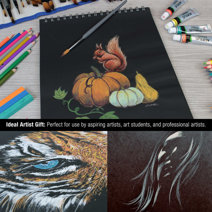 9x12" Premium Heavy-Weight Black Paper Sketchbook, 64lb (140gsm), 2 Pack, 30 Sheets, Spiral Bound, Black Paper Notebook for Colored Pencil, Markers, Oil Pastels, Chalk, Charcoal