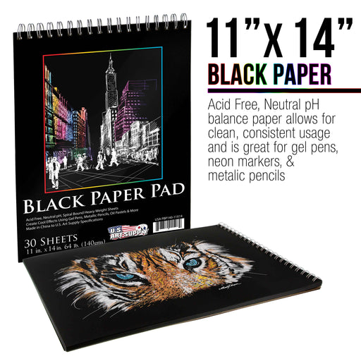 11 in. x 14 in. Premium Black Heavyweight Paper Spiral Bound Sketch Pad, 140gsm, 64 Pound, 30 Sheets (Pack of 2 Pads)