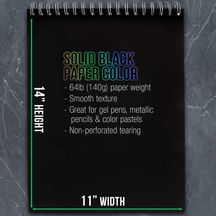 11 in. x 14 in. Premium Black Heavyweight Paper Spiral Bound Sketch Pad, 140gsm, 64 Pound, 30 Sheets (Pack of 2 Pads)