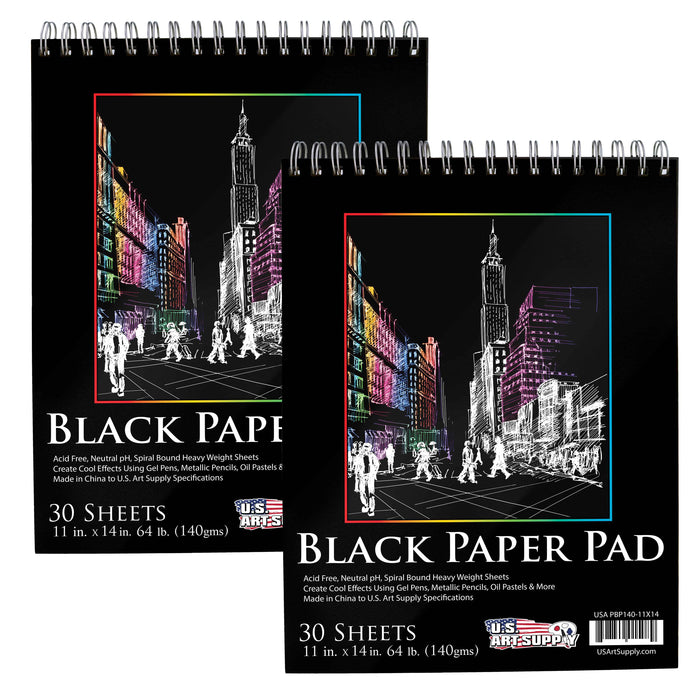 11 in. x 14 in. Premium Black Heavyweight Paper Spiral Bound Sketch Pad, 140gsm, 64 Pound, 30 Sheets (Pack of 2 Pads)