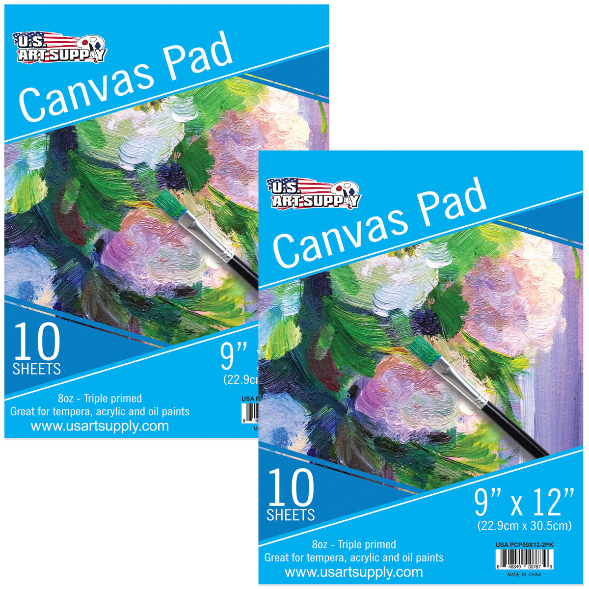 U.S. Art Supply 9 x 12 10-Sheet 8-Ounce Triple Primed Acid-Free Canvas Paper Pad (Pack of 2 Pads)