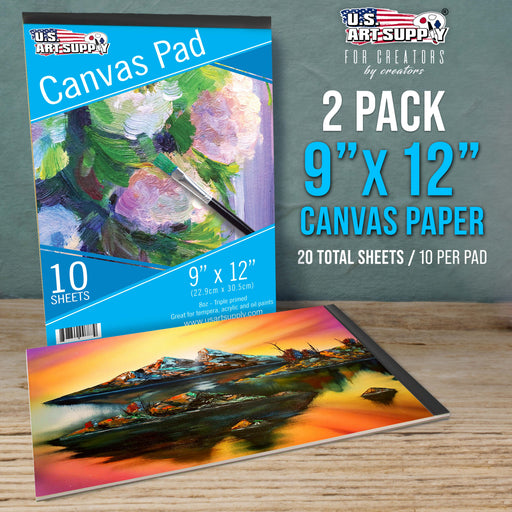 9" x 12" 10-Sheet 8-Ounce Triple Primed Acid-Free Canvas Paper Pad (Pack of 2 Pads), Canvas Paper for Acrylic Painting