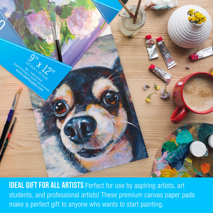 9" x 12" 10-Sheet 8-Ounce Triple Primed Acid-Free Canvas Paper Pad (Pack of 2 Pads), Canvas Paper for Acrylic Painting