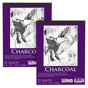 9" x 12" Premium Heavy-Weight Charcoal Sketchbook (2 Pack, 64 Sheets Total) - 90lb (160gsm) Sketch Book Pad for Charcoal, Pencil & Pastel Drawing