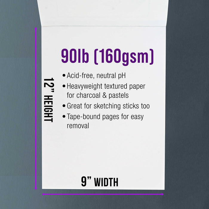 9" x 12" Premium Heavy-Weight Charcoal Sketchbook (2 Pack, 64 Sheets Total) - 90lb (160gsm) Sketch Book Pad for Charcoal, Pencil & Pastel Drawing