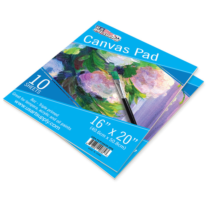 16" x 20" 10-Sheet 8-Ounce Triple Primed Acid-Free Canvas Paper Pad (Pack of 2 Pads), Canvas Paper for Acrylic Painting