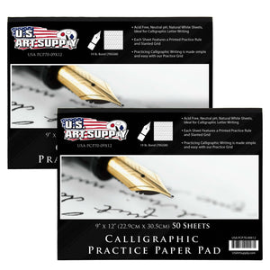 Calligraphy Practice Paper Pad (2 Pack) - 9" x 12", 19lb Bond (70gsm), Pad of 50 Sheets (100 Total) with Printed Slanted Grid - Calligraphy Practice Book for Beginners