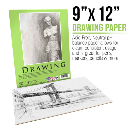 9" x 12" Premium Drawing Paper Pad, 60 Pound (100gsm), Pad of 50-Sheets, Great for All Mixed Media Uses (Pack of 2 Pads)