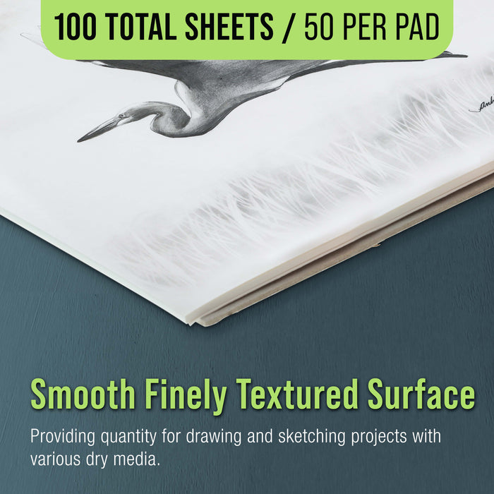 9" x 12" Premium Drawing Pad, Pack of 2 (50 Sheets Each), 60 lb (100 gsm) - Artist Sketch Book, Mixed Media Paper, Sketchbook for Drawing, Colored Pencils, Charcoal - Adults, Students